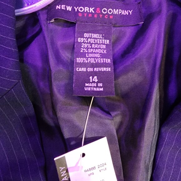 *NWT* New York & CO Suit Jacket women's sz 14 Navy with Gray stripe - Picture 2 of 13